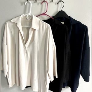 Melloday Women’s 3/4 Sleeve Soft Pop Over Knit Tops (L) in Cream, Navy & Black